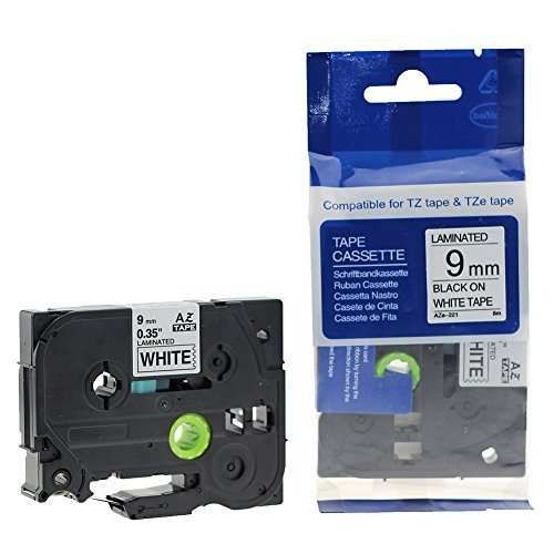 Fita Compatível p/ Gravação p/ Brother P-Touch PT1000/200/220/300/310/340c/350/540c/550/1250/1200/18xx/2450DX/2460/2480/2420PC/2500PC/3600/9200PC/9200DX/9400/9500/1010/1280DT/2100VP/2430/2700VP/7500VP/7600VP Branco/Preto 9mm x 8mts ,  , HL-TZ221 , 